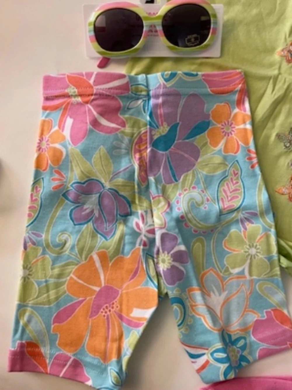 NWT Gymboree 2006 Butterfly Ruffle layer Sleeve Tee Bike Short Sunglasses Sock